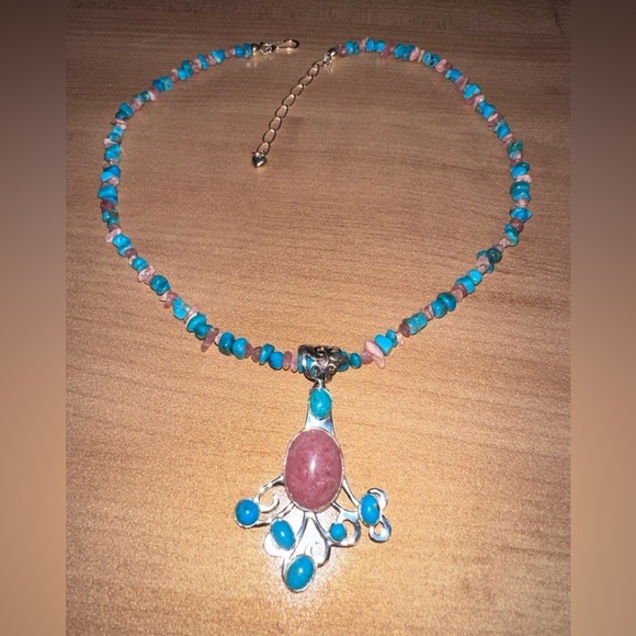 Turquoise & Rhodochrosite bead necklace with pendant by Jay King - Picture 6 of 14